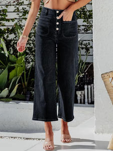 Jean en denim décontracté pour femme, coupe ample, jambe large, taille mi-haute, longueur intégrale, vente en gros, styles variés, référence uniquement - Product Image 4
