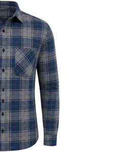 Camisa de Franela a Cuadros Azul Gris para Hombre, Estilo Casual, Corte Ajustado, con Botones, Manga Larga, de Algodón, Moda Urbana - Product Image 5