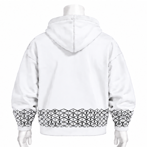<b>White</b> Embroidered Border Winter Men's <b>Oversized</b> <b>Hoodie</b> Heavyweight Fleece Pullover Sweatshirt Decorative Hem Cuffs Kangaroo - Product Image 2