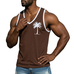 Camiseta sin mangas con cuello en V para hombre, al por mayor, con bordado personalizado, estilo musculoso, chaleco de gimnasio sin mangas, camiseta de moda urbana para hombre - Product Image 1
