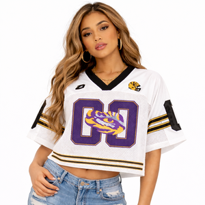 Camiseta Deportiva Corta de Malla Blanca para Mujer, Estilo Fútbol Americano, Transpirable, de Poliéster, Corte Holgado, con Logotipo Personalizado, para Fútbol - Product Image 3