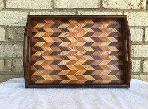 Plateau de service en bois de noyer pour table basse et chariot de bar, idéal pour la cuisine et le bureau, finition laquée, motif horizontal - Product Image 2