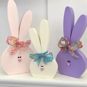 Lot de 3 décorations personnalisées en bois de lapin de Pâques, artisanat en bois de lapin, ornements de centre de table pour fête de printemps, à faire soi-même - Product Image 1