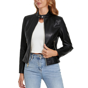 Women PU <b>Leather</b> <b>Jacket</b> Ladies Cropped Biker Coat Wholesale Faux <b>Leather</b> Outerwear OEM Custom Design - Product Image 5