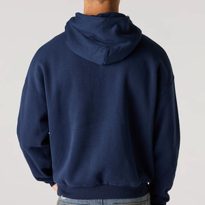 Sudadera con Capucha de Felpa 100% Algodón de Primera Calidad, Gruesa, Transpirable, para Invierno, Sin Cordón, Estilo Personalizado de Lujo, Color Azul Marino - Product Image 3
