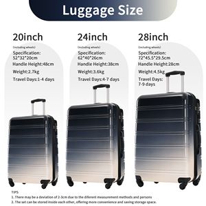Set di bagaglio rigido nero gradiente 3 pezzi valigia espandibile con Spinner ruote TSA lucchetto leggero 20 "24" 28 "disponibile - Product Image 3