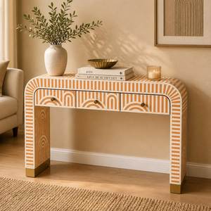 Decorative Entryway Bone Inlay Console Table With Handcrafted Pattern For Elegant Interior Decoration - Product Image 1
