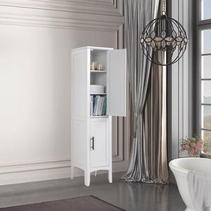 Mobiletto Alto Moderno Bianco a 2 Ante per Bagno, in MDF e Metallo, per Uso Domestico in Camera da Letto, Cucina o Ingresso - Product Image 2