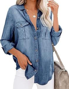 Nouvelle Arrivée Chemise en Jean Oversize Respirante Vintage pour Femme avec Boutons Col Rabattu Décontracté Qualité Supérieure - Product Image 3