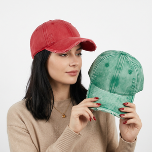 Vintage Unisex Baseball Cap Washed Cotton Denim 6-Panel Adjustable <b>Hat</b> Red Green Solid Color Casual Spring <b>Summer</b> Style - Product Image 3