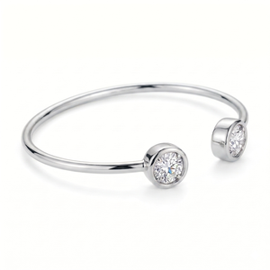 Classic 925 Silver Twin round Shaped 0.30ct Round Brilliant Cut Lab Grown diamond Open Cuff Bracelet <b>Bangle</b> - Product Image 2