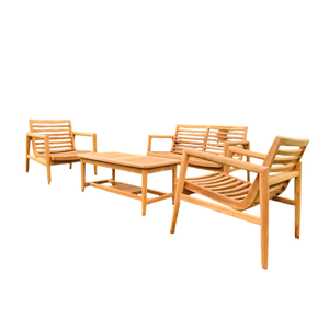 Ensemble de table et de chaises en bois, couleur naturelle, ensemble de banc de jardin, meubles d'extérieur durables et écologiques - Product Image 1