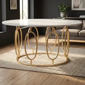 Mesa de centro moderna con tapa redonda de mármol para restaurante, mesa de centro para sala de estar, mesa de centro para hotel, mesa de centro para cafetería - Product Image 4