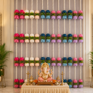 Guirnalda de Flores Artificiales Multicolor con Perlas Colgantes para Decoración de Bodas, Hogar y Ganpati, Venta al Por Mayor - Product Image 4