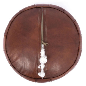 Dark Brown Moroccan Leather Pouf Ottoman Handmade Floor Cushion with Embroidered Design Round Footstool Home Decor - Product Image 3