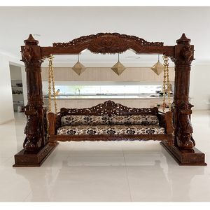 Balançoire d'intérieur entièrement sculptée en bois de teck Jhoola/Swing Acheter des balançoires indiennes sculptées en bois Maharaja en teck pour maison traditionnelle - Product Image 1