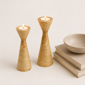 Handcrafted Minimalist Wooden Candle Holder Set Scandinavian Style Solid Wood Candlestick For Taper & Tealight Candles On Sale - Product Image 2