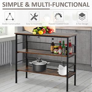 "Adjustable Modern Farmhouse Multi-functional 3-Tier Industrial <b>Console</b> <b>Table</b> <b>Black</b> Wood & Metal" - Product Image 5