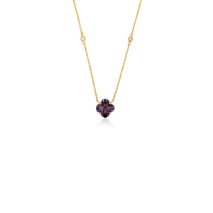 Collar con Colgante de Cadena Minimalista con Forma de Trébol y Diamantes Redondos de Amatista, Oro Amarillo Sólido de 14K, Joyería para Uso Diario, OEM ODM - Product Image 3