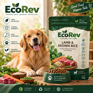 Alimento para Perros EcoRev Lamb & Brown Rice, Bolsa de 2 kg, Empaque Laminado BOPP/VMCPP Reciclable con Cierre Superior - Product Image 1