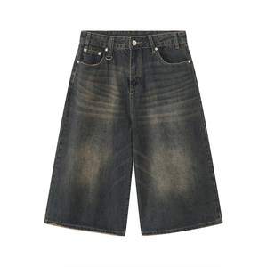 Pantalones Cortos de Mezclilla Vintage Casuales para Hombre, con Logotipo Personalizado, Jeans Oscuros de Cintura Media, Tejidos, Estilo Y2K, Desgastados, Holgados, Jorts - Product Image 5