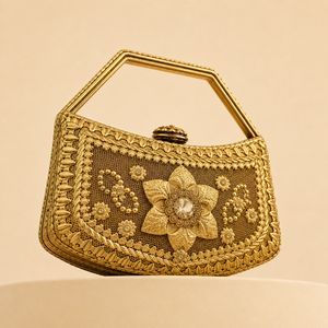<b>Gold</b> Lace Brass Lady Fashion Mini <b>Clutch</b> Bag Embroidery Floral Beading Crystal Decor Evening Purse Handheld Small Party Wedding - Product Image 2