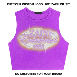 260 GSM Premium Cotton Terry Sleeveless Purple Crop <b>Top</b> T Shirt Custom DTF Screen Print Logo OEM ODM - Product Image 1