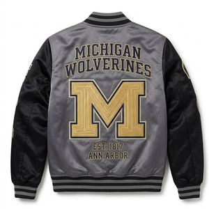 Veste universitaire Michigan Wolverines pour homme, gris et noir, avec logo brodé, design décontracté, vêtements d'automne - Product Image 2