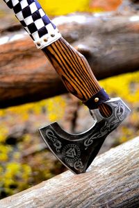 Factory Direct Hand Forged Industrial Grade Bearded Viking Hatchet <b>Axe</b> Carbon Steel Blade Leather Wrapped Wooden <b>Handle</b> - Product Image 4
