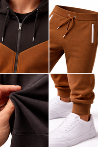 ชุดวอร์มผู้ชายสีน้ำตาลดำแบบมีซิปเต็มตัว เสื้อฮู้ด กางเกงจ็อกเกอร์ ทรงปกติ สวมใส่สบาย เหมาะสำหรับเล่นกีฬา ออกกำลังกาย หรือใส่ลำลอง - Product Image 6