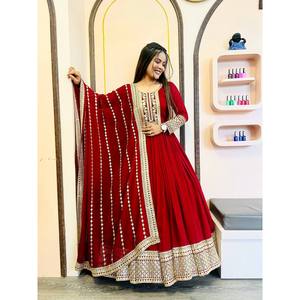 ชุด anarkali ที่สง่างามพร้อม dupatta ที่สวยงามสำหรับงานปาร์ตี้เครื่องแต่งกายงานแต่งงานดีไซน์เนอร์ - Product Image 6