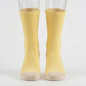 Yellow Crew <b>Socks</b> Solid Color Knitted Cotton Breathable Casual Daily Wear for Adults Spring Season - Product Image 1