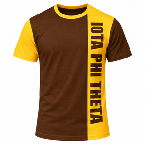 Camiseta IOTA Marrón Dorado para Hombre, Manga Corta, Cuello Redondo, con Gráfico de Letras Griegas de Fraternidad, Ropa Casual para el Campus - Product Image 3