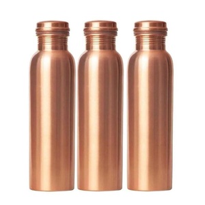 Botella de agua higiénica de cobre, juego de botellas de agua de cobre hechas a mano con tapas, estilo vintage, juego de frascos portátiles de viaje - Product Image 2