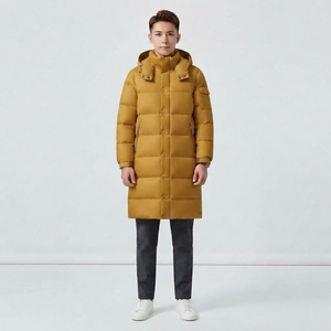 Men's Long Winter Puffer <b>Coat</b> Quilted Warm Jacket Full Sleeve Stand Collar Functional Pocket Design - Product Image 1