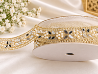 B.R. Accessoires de couture décoratifs ethniques pour sari et lehenga, avec perles, dentelle marron, motif floral miroir, pour vêtements de mariage