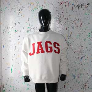 JAGS WHITE <b>Mock</b> <b>Neck</b> Sweatshirt 100% RED Applique Embroidery wide <b>neck</b> Sweatshirt Finer Threads - Product Image 6