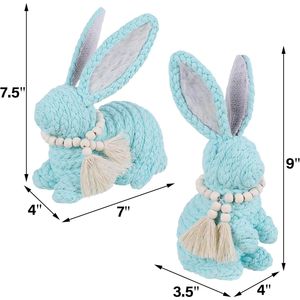 Set di 2 Decorazioni Pasquali Blu con Coniglietto, Centrotavola Rustico per Casa, Decorazioni Primaverili, Statuette di Coniglio Intrecciate - Product Image 2