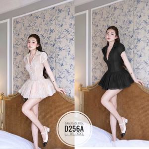 Robe décontractée pour femme en tissu tissé uni, col carré, style doux pour soirée, mini-robe en dentelle, coupe trapèze, manches bouffantes, ajustée, taille naturelle - Product Image 3