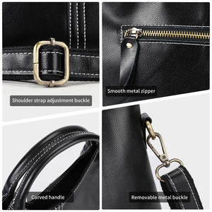 Sac à main à bandoulière de luxe en cuir véritable, couleur unie, personnalisable, fermeture éclair, grande capacité, sac à main pour femmes - Product Image 6