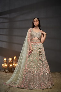 Indian Bridal Wear Velvet Collections for Bride with Zarkhan <b>Work</b> by Fabzone Model FZBELLA - Product Image 4