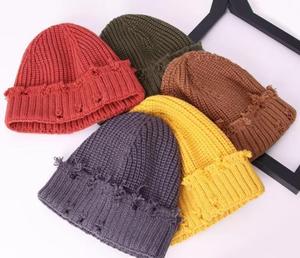 Unisex Hand Knitted Jacquard Beanie Hat Solid Color <b>Winter</b> <b>Cap</b> Street Style Adult Size 56-58CM 100% Cotton - Product Image 1