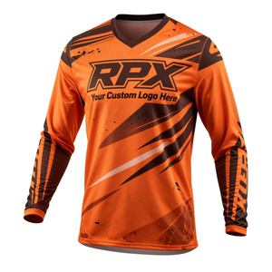 เสื้อเจอร์ซีย์มอเตอร์ครอสแขนยาวสำหรับผู้ชาย RPX สีส้มดำ พิมพ์ลายแบบ Sublimation แห้งเร็ว เสื้อแข่งสำหรับผู้ใหญ่ ทุกฤดูกาล - Product Image 1