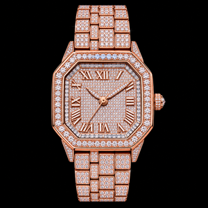 Reloj Octagonal con Incrustaciones de Piedras en Oro Rosa, Reloj de Pulsera de Lujo con Brazalete Brillante y Esfera Clásica - Product Image 3