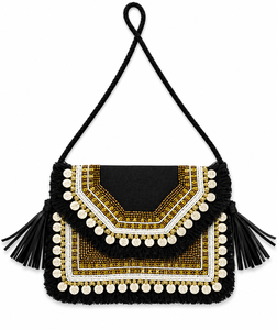Sac à bandoulière bohème de luxe fait main, durable, avec fermeture éclair, garniture à franges, broderie ethnique, sac à main bandoulière tendance pour festival - Product Image 1