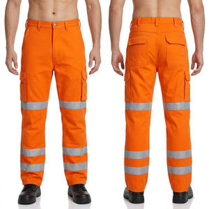Men Womens Safety <b>Work</b> <b>Pant</b> Corduroy Straight 240 GSM Premium Polyester Neon Yellow Reflective Leg Panels Custom Logo Print - Product Image 2
