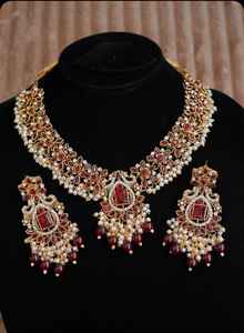 Collar de Moissanita Natural Multicolor con Cuentas Polki, Joyería Nupcial India, Collar Estilo Bollywood - Product Image 2