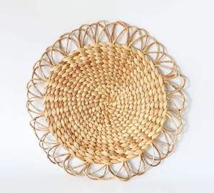 Round Water Hyacinth Placemat Flower Loop Border Straw Table <b>Mat</b> Boho Coaster Decorative Charger <b>Plates</b> Rustic Centerpiece - Product Image 1