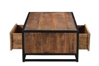 Table basse industrielle en bois avec rangement, table d'appoint carrée pour salon avec tiroir et étagère ouverte