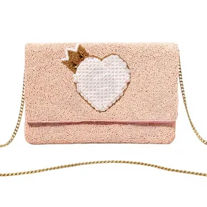 Bolso de Mano de Lujo Bordado a Mano con Cuentas Rosadas en Forma de Corazón, Personalizado, para Damas, Fiestas, Tamaño Personalizado - Product Image 1